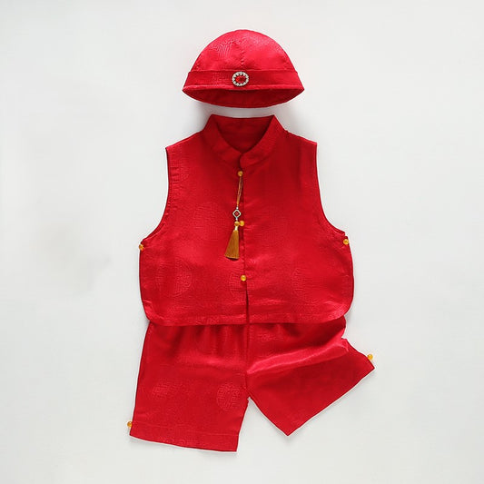 Baby Boy Fortune Cheongsam Set (Top, Shorts & Chinese Hat)