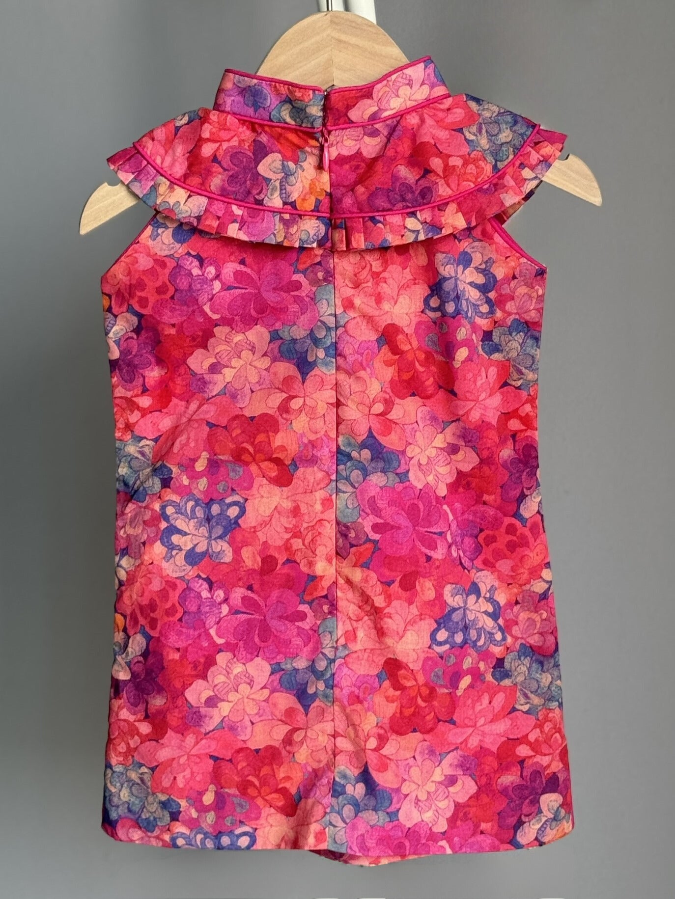 Girls Red Jade Ruffle Cape Cheongsam Dress