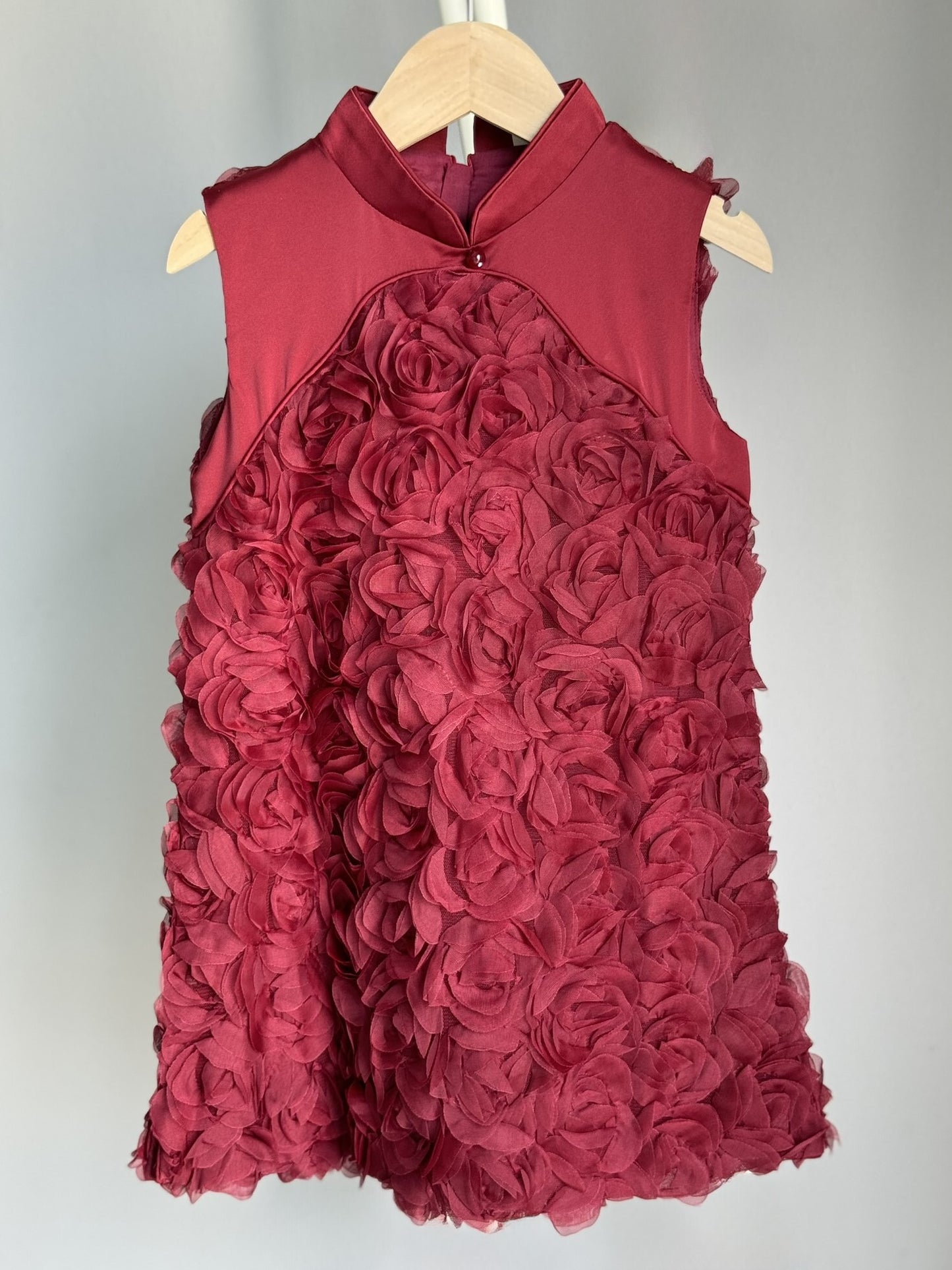 Girls Red Rose Sleeveless Cheongsam Dress