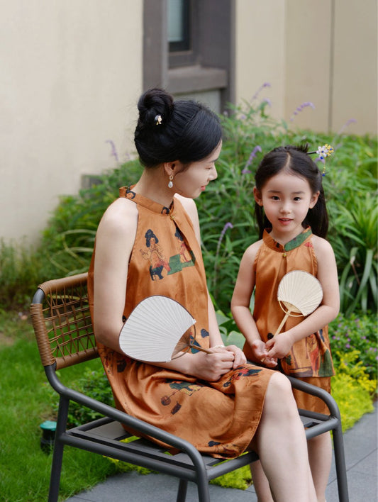 Women Tang Dynasty Halter Cheongsam