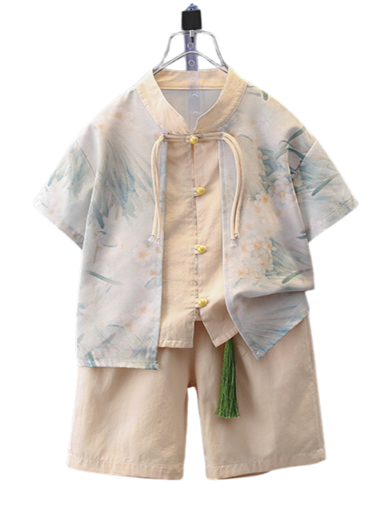 [PREORDER] Boys Aquatic Grass Cheongsam Set (Top & Shorts) [NEW]